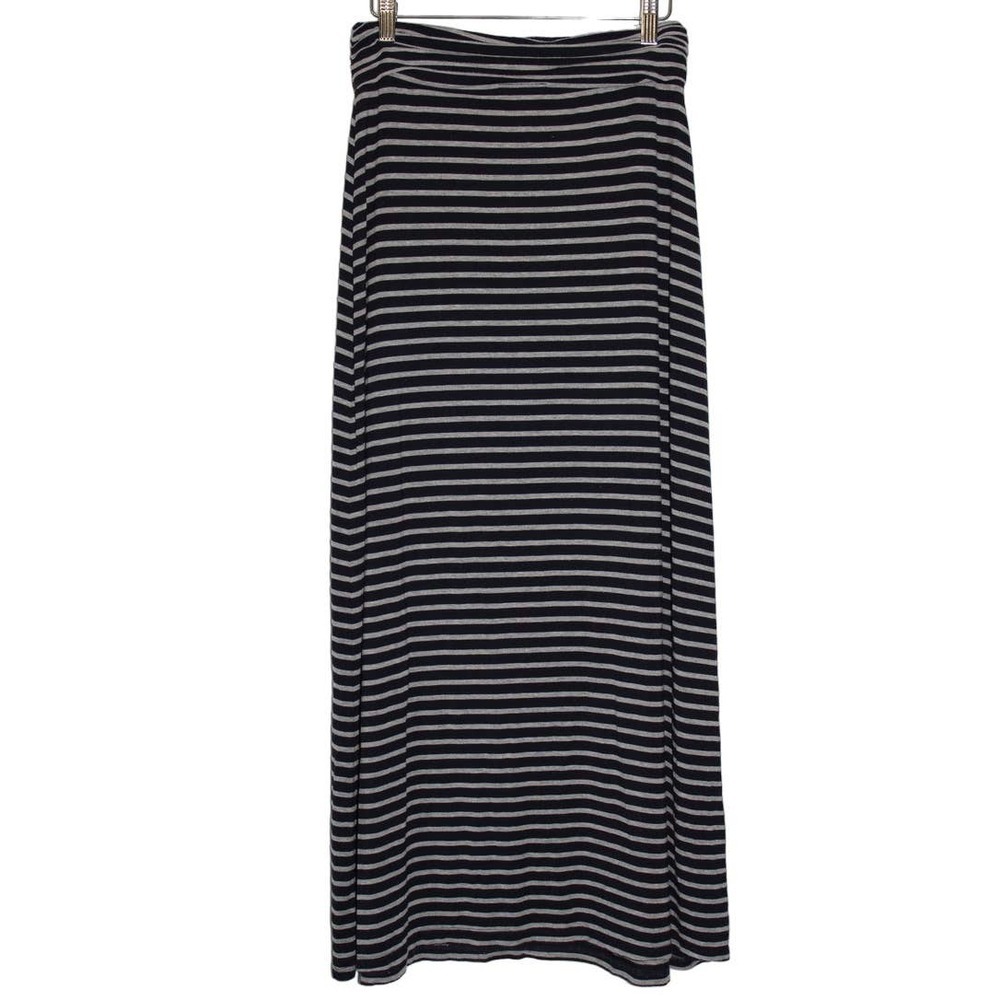 Womens J Crew Striped Maxi Skirt A3925 Navy Blue Gray Elastic Maxi Skirt Size XS